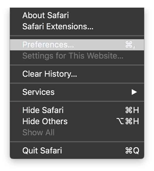 Safari menu bar