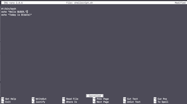 Save shell script from Nano